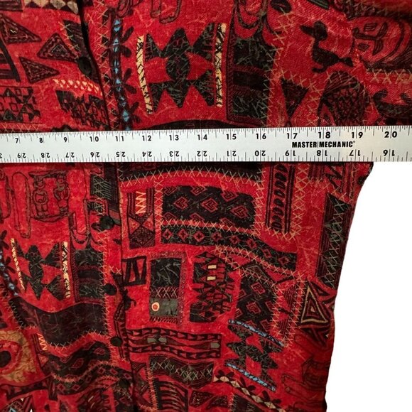Chico's Size 1 US 8 Tunic Top Linen Aztec Southwest Button Front Red Tortoise Bu - Picture 9 of 11